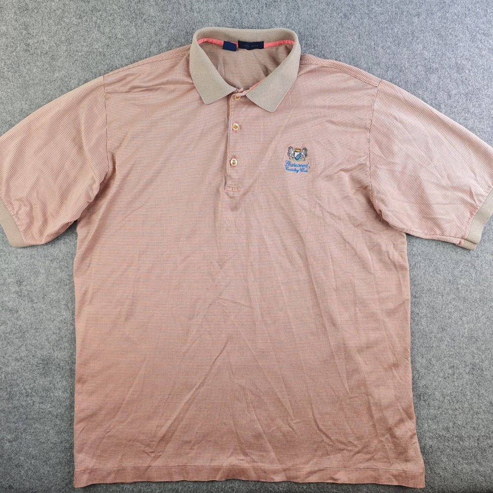 Jeff Rose Polo Shirt Mens XL Orange Blue Micro Check Sherwood Country Club Italy